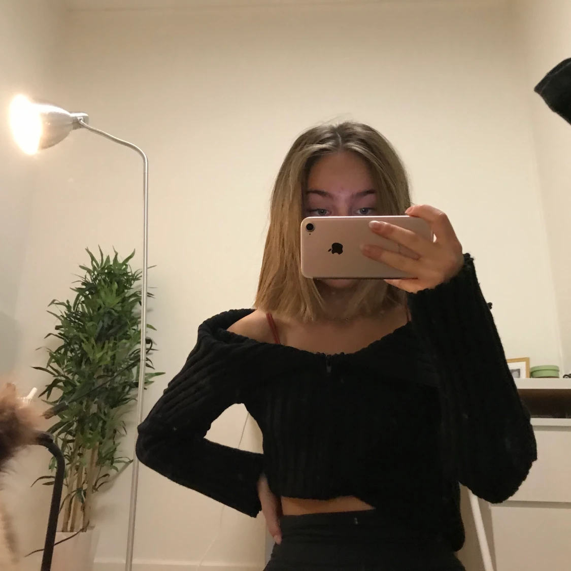 Svart ribbad tröja med dragkedja - 90