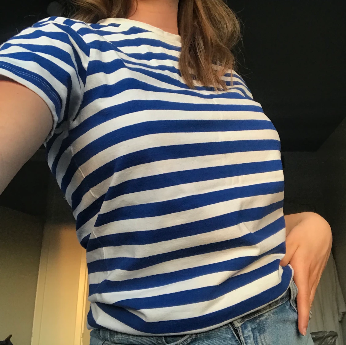 Blå o vit randig tröja strl s - 90