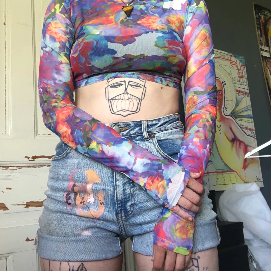 🐉Neon blommor mesh tröja🍀 - 90