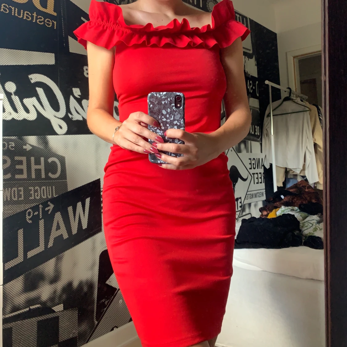 Röd kort tight klänning från Zara, S - 91