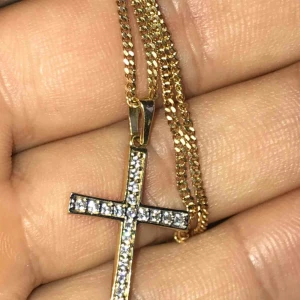  - 18k pansarlänk med kors Äkta Guld! Längd 51 Cm 7 G  Halsband