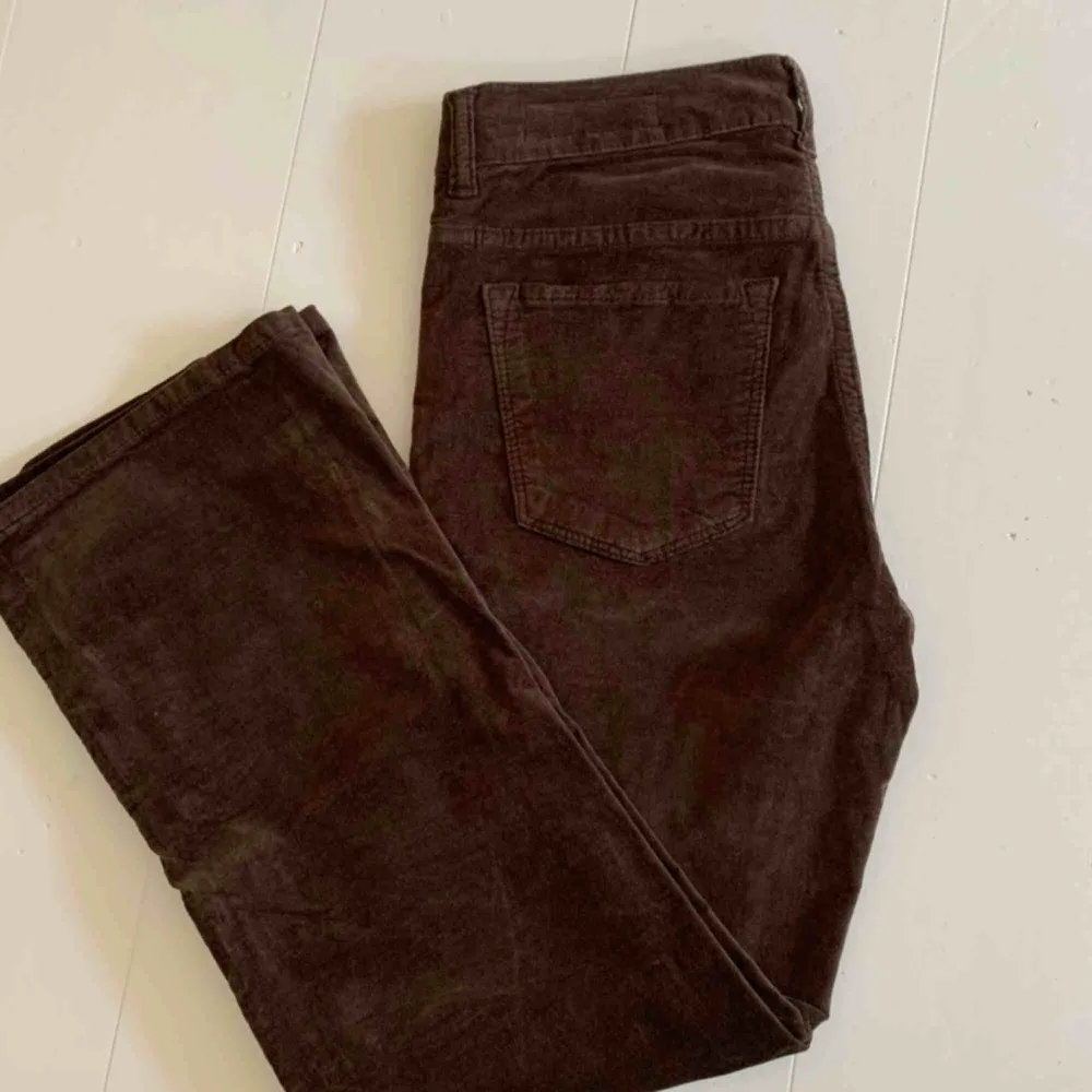 Allsaints byxor, i velvet brun kick flare model. Nypris 1400kr. Super stretchiga och sköna! . Jeans & Byxor.
