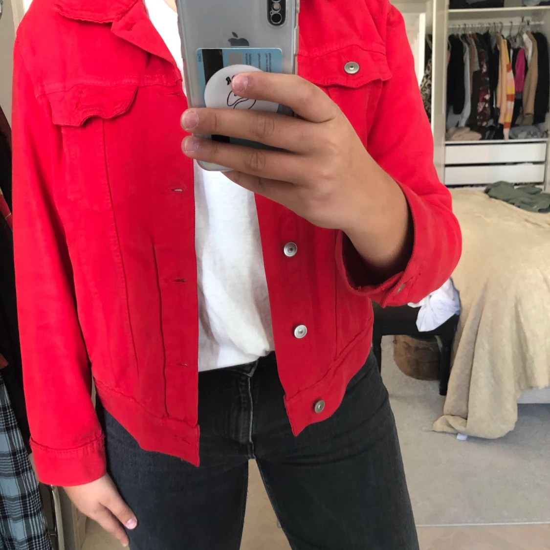 Oversized röd jeansjacka