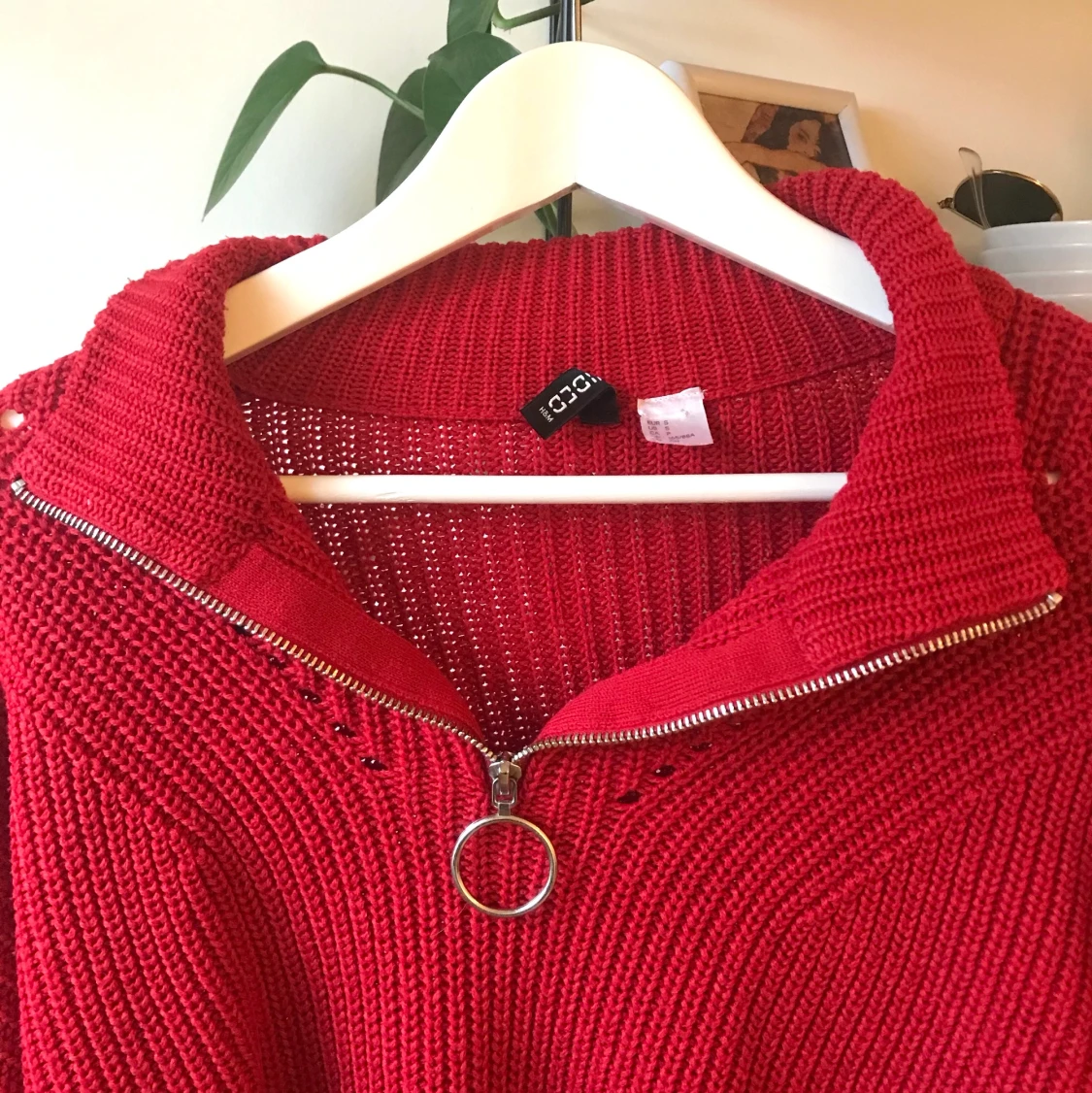 Röd Stickad Tröja med Dragkedja H&M - 90