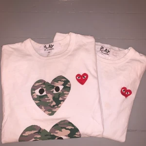 CDG t- shirts - Dessa två t- shirts säljer jag nu som är mycket användbara och snygga! ❤️ dom har tyvärr blivit för små för mig och därför säljer jag😜 Den med cammo mönster på är i storlek M och använd 1 gång och den andra är i storlek S och använd kanske 5/6 gånger❤️ ❌ den helvita är såld❌