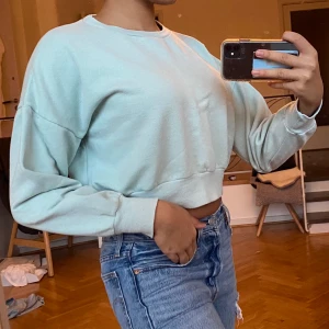 Mintgrön Sweatshirt  - Säljer min mintgröna sweatshirt från Zara som inte kommit till användning alls dvs i bra skick. Stl s (lite croppad) bara att skriva för fler bilder/frågor.