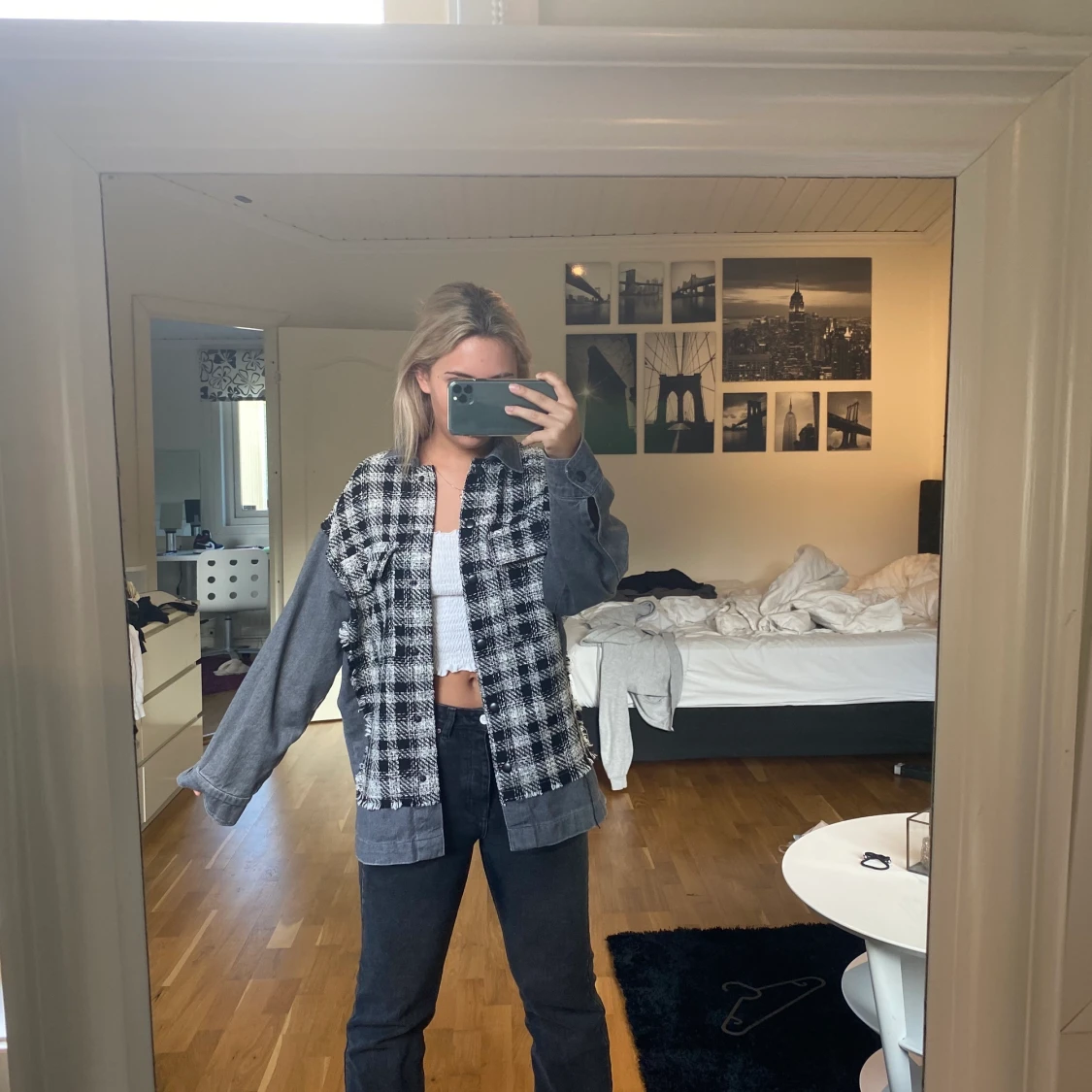 Rutig jeansjacka - 90