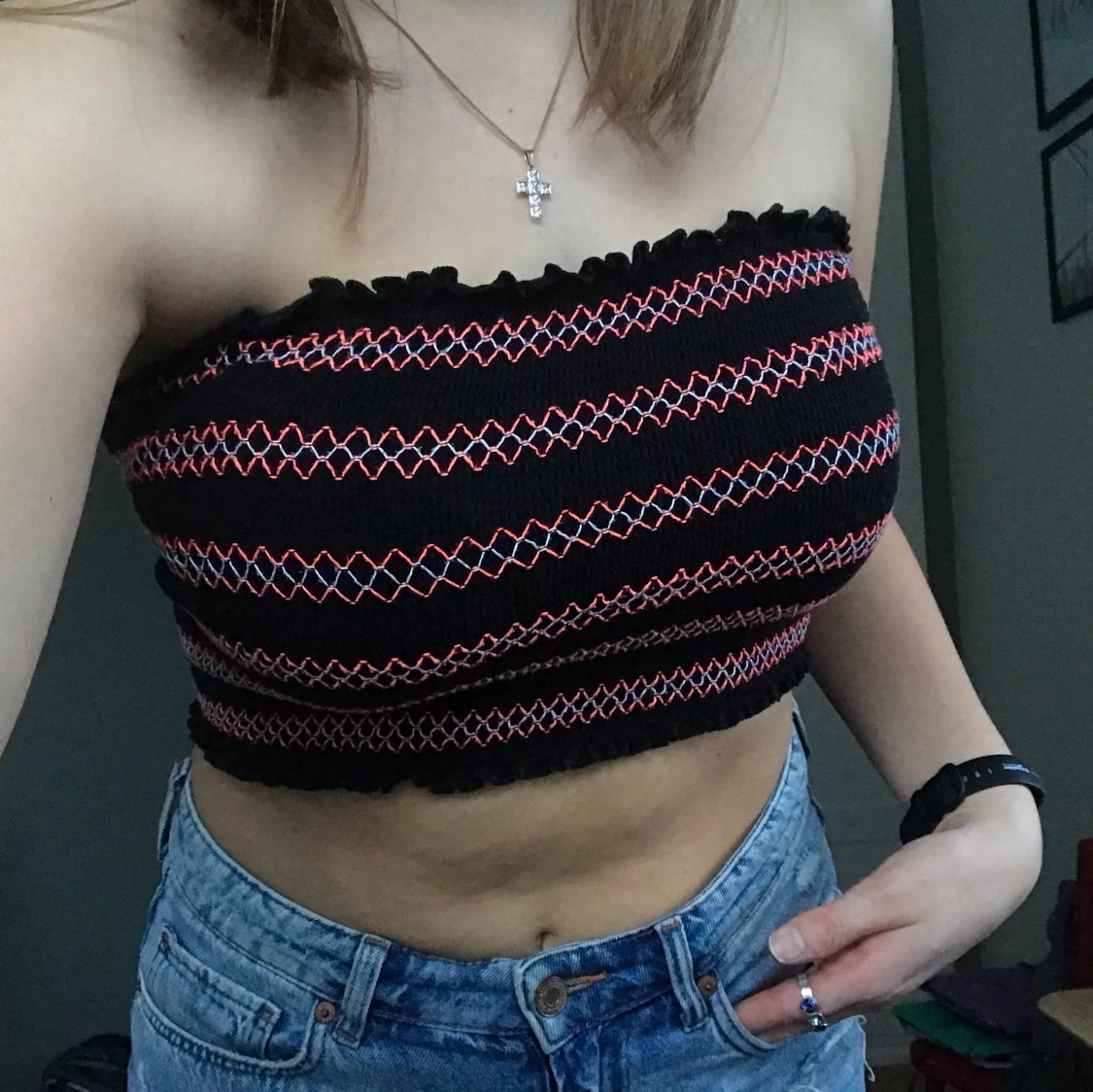 Svart bandeau topp i elastisk material🎆🎆