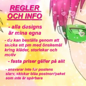 info och regler! - hej! har startat upp det här ”märket” för att kunna sälja kläder med egendesignade animetryck. kommer inom kort lägga ut några kläder men mina pms är öppna redan nu för beställningar! <3