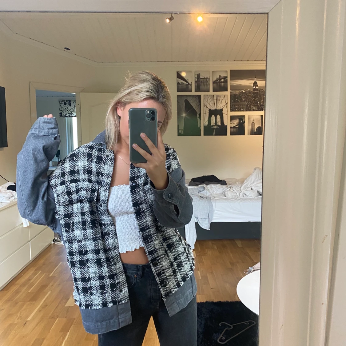 Rutig jeansjacka