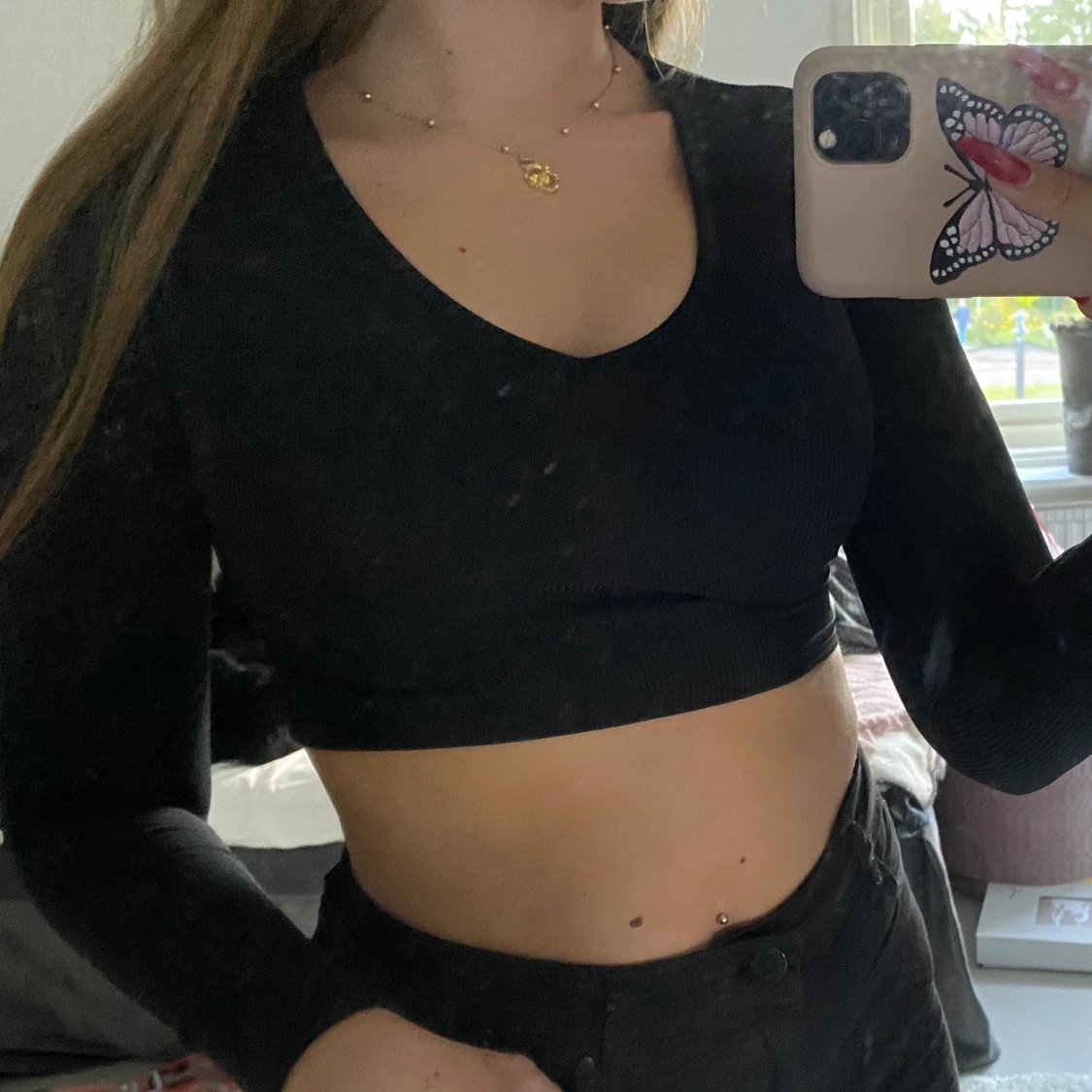 Svart crop top öppen rygg - 90