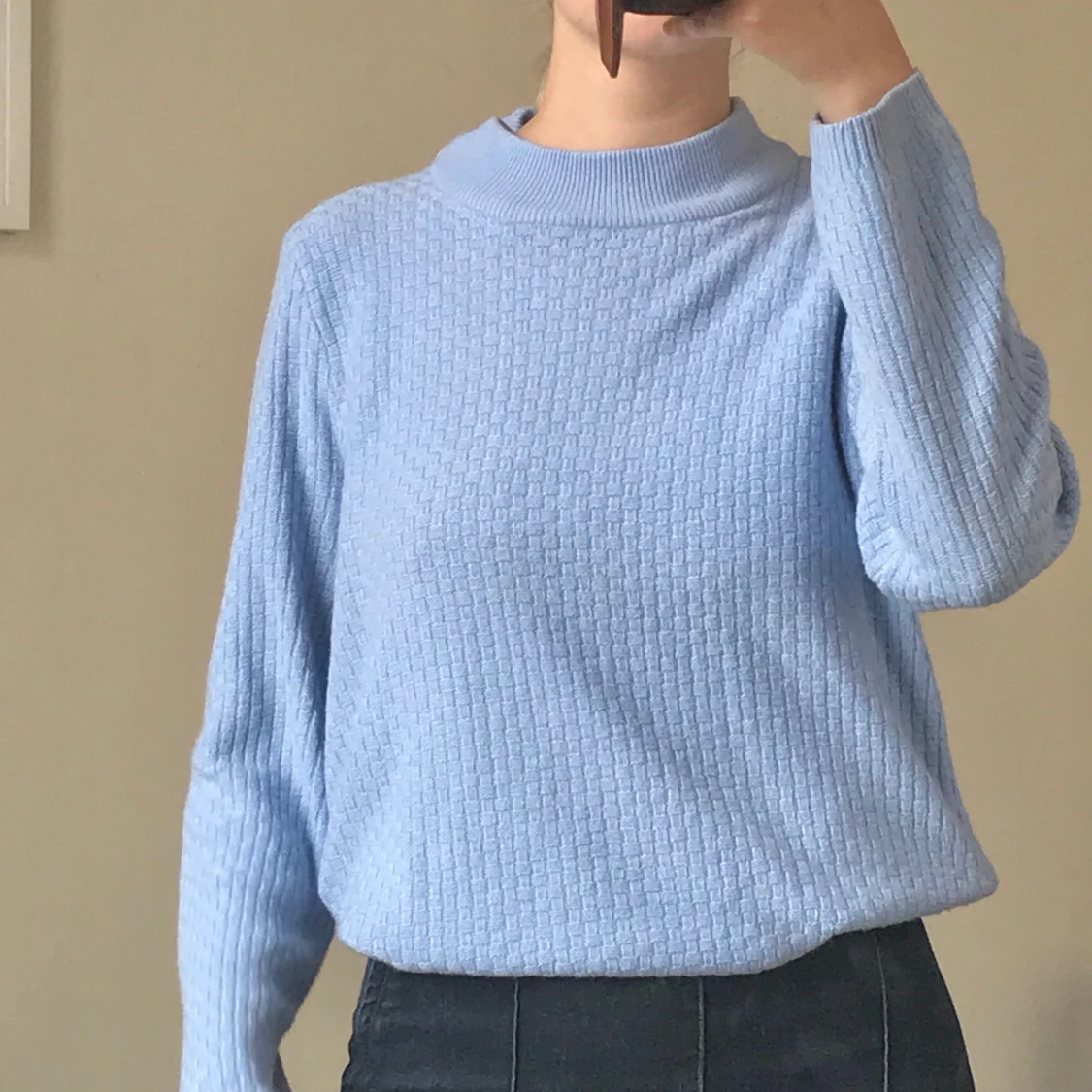 Ljusblå stickad tröja - 90