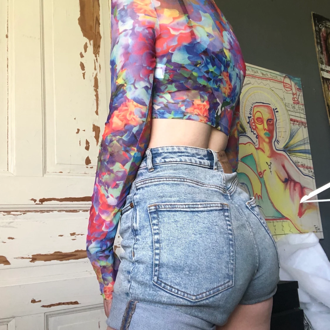 🐉Neon blommor mesh tröja🍀