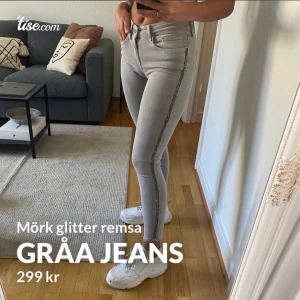 Gråa jeans  - Gråa jeans med glitter linje längs benen. Jeansen är från zara och använda några ggr. Storlek 36