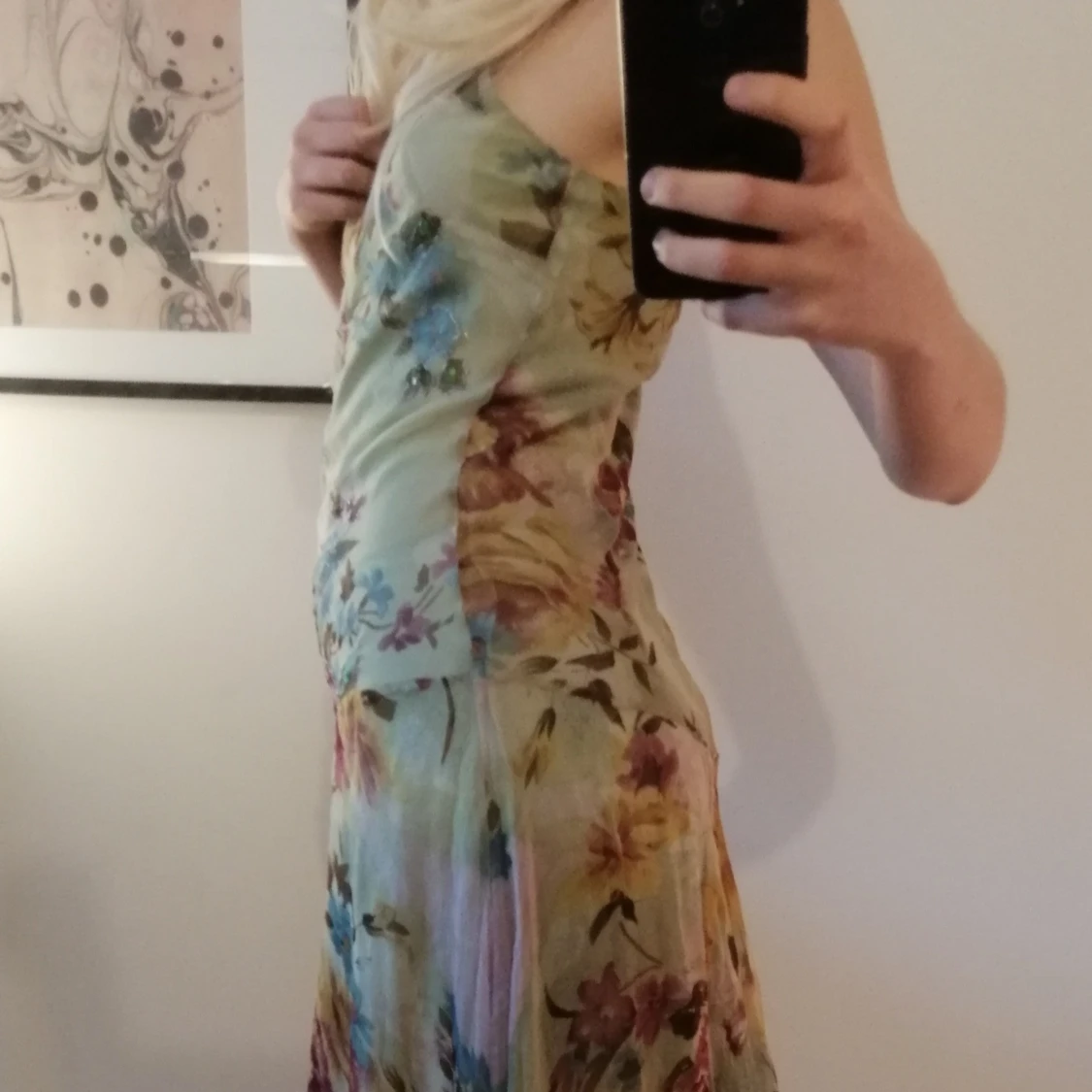 Grön blommig mesh klänning - 90