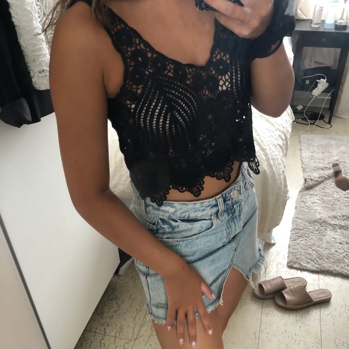 Snygg broderad topp svart🖤 - 90