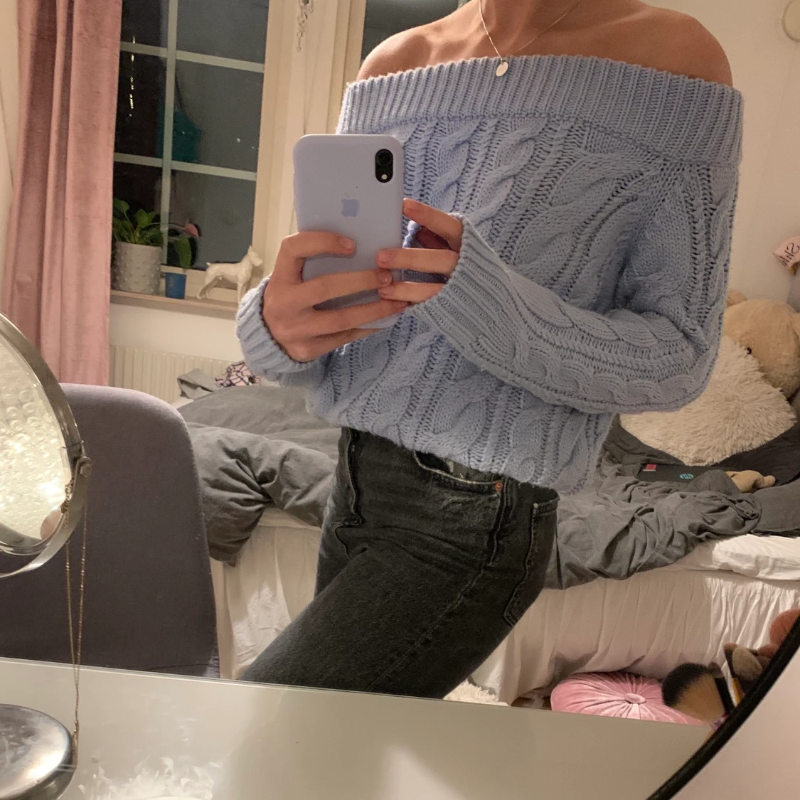 Ljusblå stickad tröja  - 90