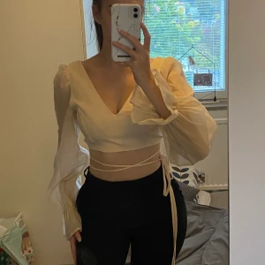 Boohoo Top Strl S - Finaste topen från boohoo! Beige färg med mesh armar. Man knyter den med snörena runt midjan lite hur man vill och knäpper den med dragkedja där bak! Kommer tyvärr inte till användning hos mig 😭✨