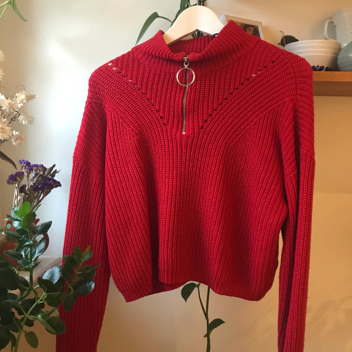 Röd Stickad Tröja med Dragkedja H&M