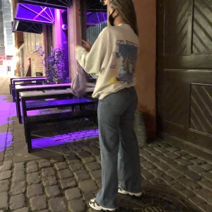 Sweatshirt - Säljer denna sweatshirt med ett unikt tryck i färg på ryggen. Finns ej att köpa och märket är okänt! Skulle säga S/M i storlek beroende på hur man gillar att den sitter. Bud ligger på 500kr!