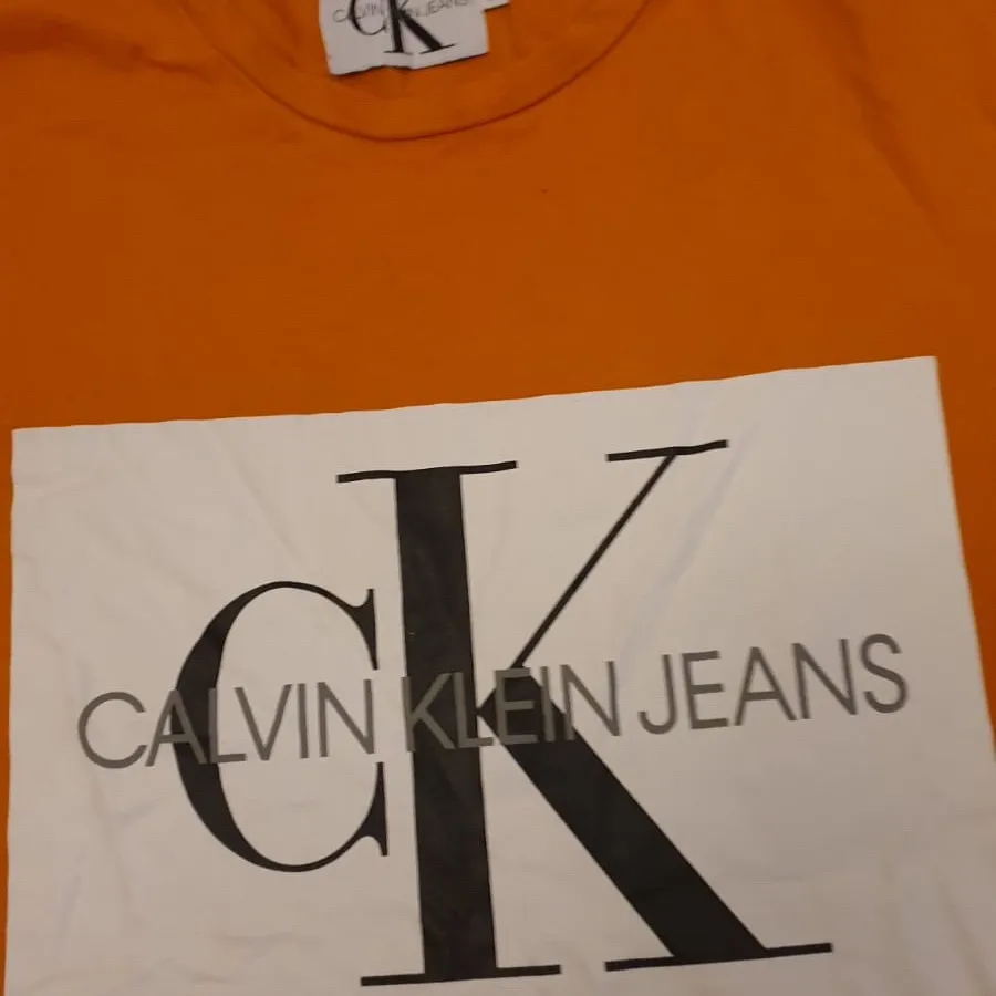 FRI FRAKT                                                                   En smuts orange färgad T-shirt men Calvin Klein tryck på. Använt 1-2 gånger. •Nyskick  • Strl M men passar bra som S (ganska liten i storleken) • Säljer på grund av att jag beställde den och den var för liten eftersom den är liten i storleken och valt att sälja den istället för att skicka tillbaks den.  • Ny pris 399kr men säljer för 200kr • Priset kan diskuteras • Säg till om ni vill ha en bild om hur den sitter på  . T-shirts.