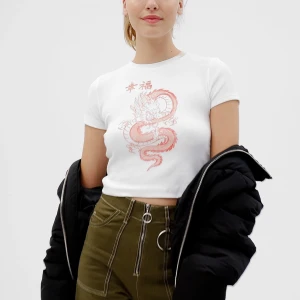 Bershka drak-tröja - Säljer denna t-shirt från bershka. Knappt andvänd och därav inga fläckar eller defekter. Säljer då den inte kommer till användning. Osäker på nypriset då jag köpte den utomlans med annan valuta. Högsta bud:160kr