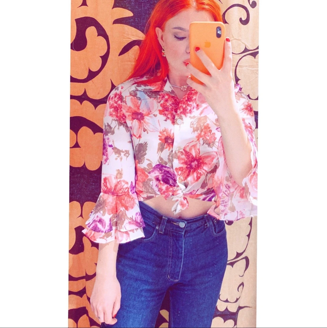 60-tal 70-tal Vintage skjorta trumpetärm