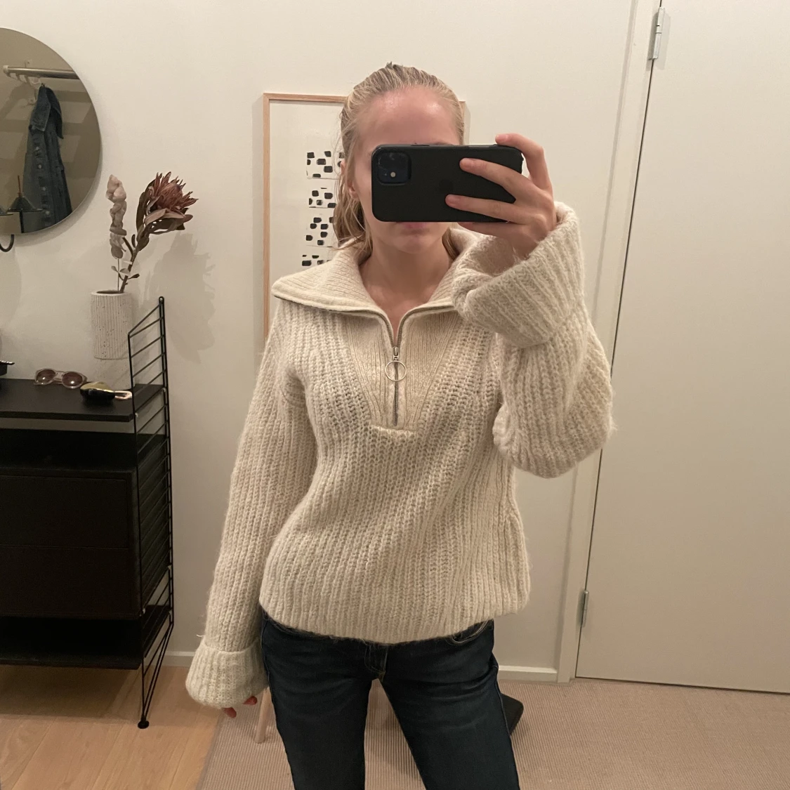 Vit stickad tröja - 90