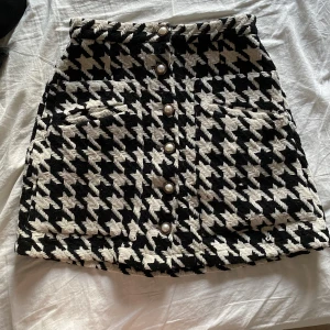 Houndstooth-kjol - Säljer min jättefina kjol från Sister Jane då den blivit för liten för mig😢 Längd: 45cm, midja: 35cm (mätt tvärs över). Vissa slitningar förekommer, bl.a. på ena fickan. Tyget är tjockt.