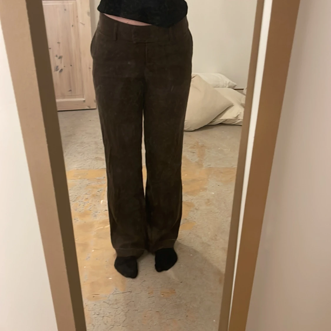 Bruna lågmidjade linnebyxor - 90