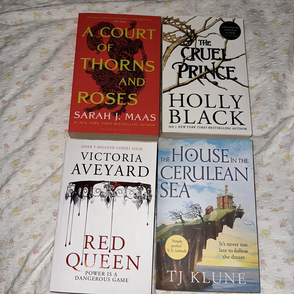 80kr/st, 200kr för alla.  A Court of Thorns and Roses-SÅLD! The Cruel Prince - Holly Black Red Queen - Victoria Aveyard The House in the Cerulean Sea - TJ Klune . Övrigt.