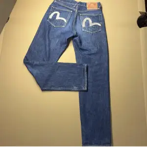 Sjukt snygga Evisu jeans i perfekt skick!🤩 Innerbenslängden: 78 cm Midjemått tvärs över: 38 cm  Går ner till hälarna på mig som är 168. Köparen står för frakten🫶 (Första två bilderna lånade av förra ägaren)