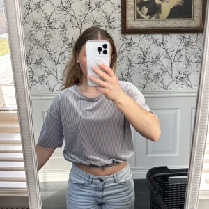 En finare plus - En t-shirt/blus i grå/silver. Den har randigt mönster. Från zara w/b collection