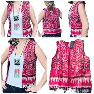 Ny / Oanvänd - Indonesisk Väst - Snygg väst med konstnärligt bohemiskt motiv från Indonesien