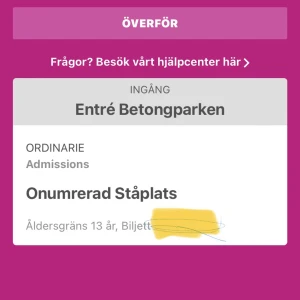 Hov1 betongparken  - Jag säljer en billjet till hov1 i betongparken