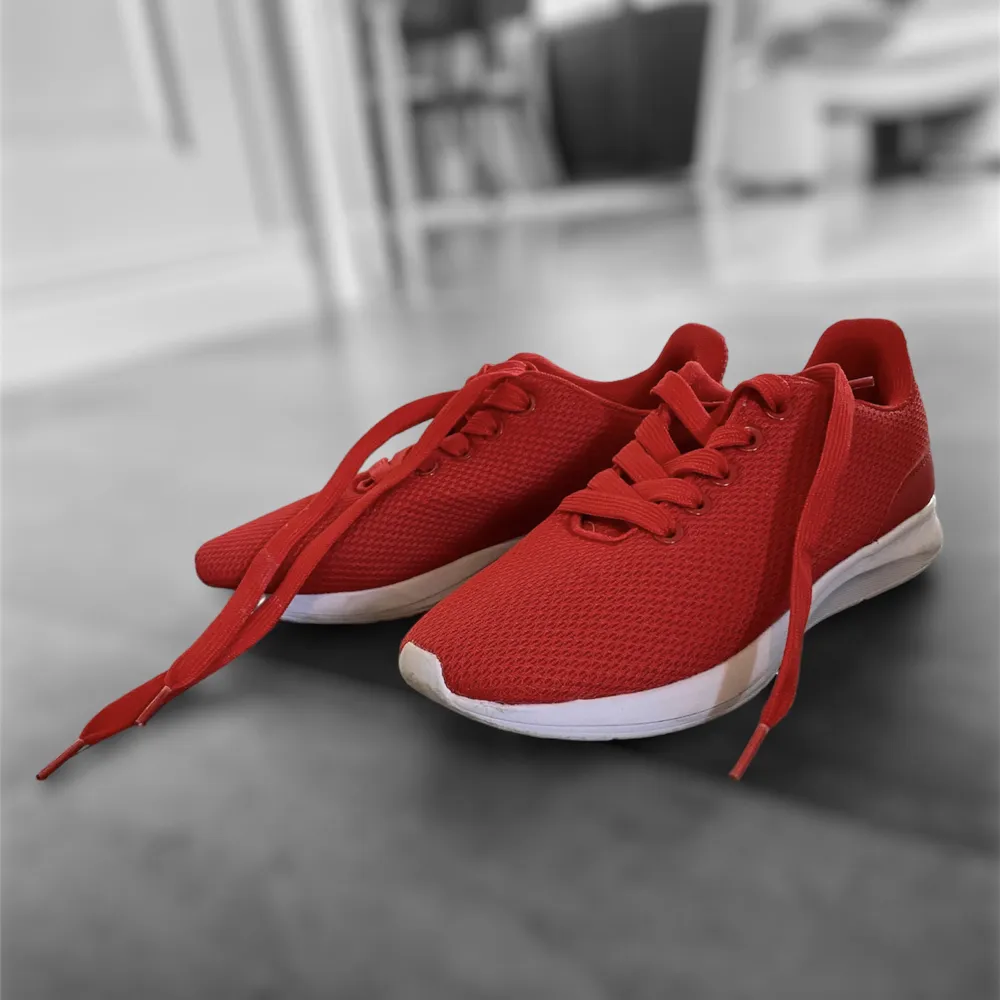Basic röda sneakers, helt oanvända. Väldigt fin och stark färg. Rekommenderar till idrott.. Skor.