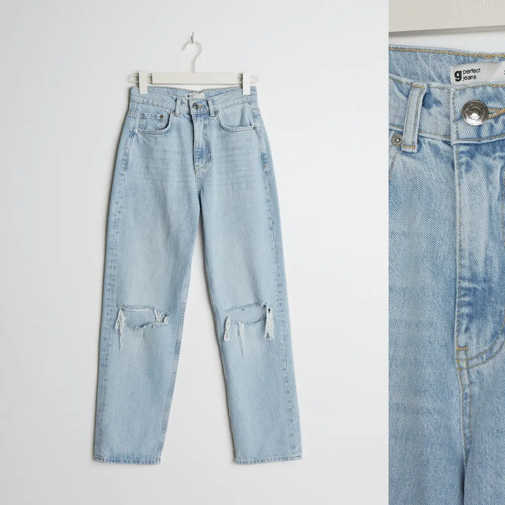Säljer ett par jättefina jeans från gina. Köpte i fel storlek så de är aldrig använda och har även prislappen kvar. Nypris:499kr. Jeans & Byxor.