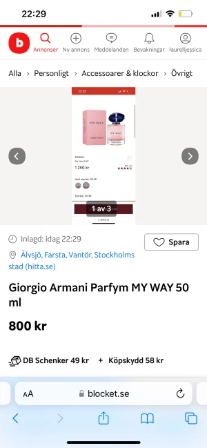 Giorgio Armani MY WAY 50ml parfym  - Giorgio Armani MY WAY parfym 50ml, ny i förpackning med plast på,säljer då jag fick den i present men redan har den, nypris Åhléns 1250kr