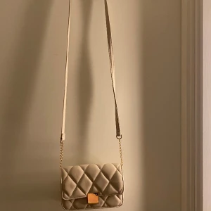 Väska - Beige väska från glitter, aldrig använd. Den har dock ett grönt märke på baksidan (se bild 3).