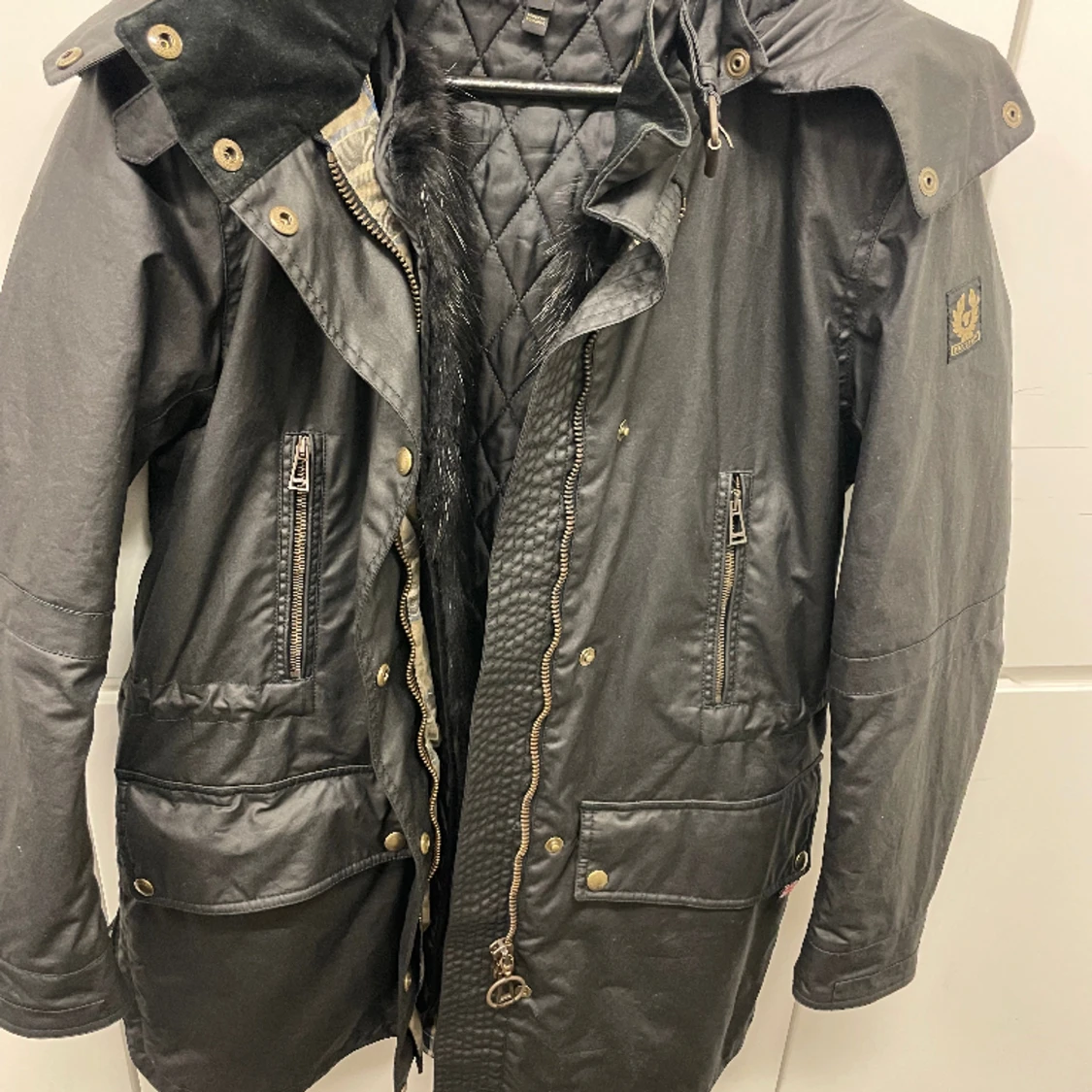 Belstaff vaxad & fodrad jacka/kappa - 90