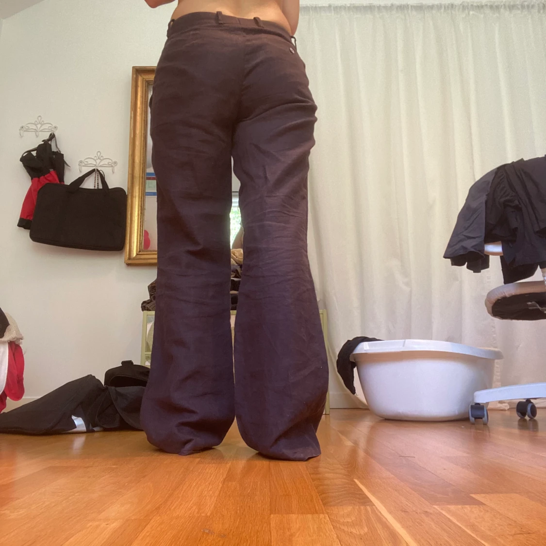 Bruna kostymbyxor linne - 90