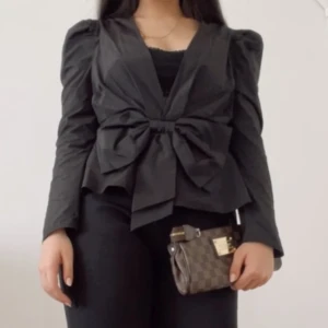 Svart festlig blus - En svart festlig blus från Zara. Den har en spetsig topp under och en stor rosett på blusen. Har använt den en gång och är som en helt ny. Skriv gärna i dm om du har frågor. Priset kan diskuteras!