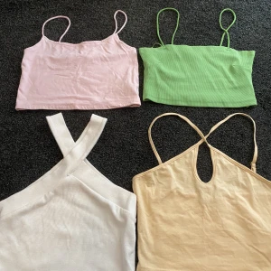 Toppar - Alla är oanvända förutom det rosa  Det vita och gula är från shein strl S Det gröna är från Gina tricot strl M Det rosa är strl S  Köp alla för 120kr eller bara ett för 50kr