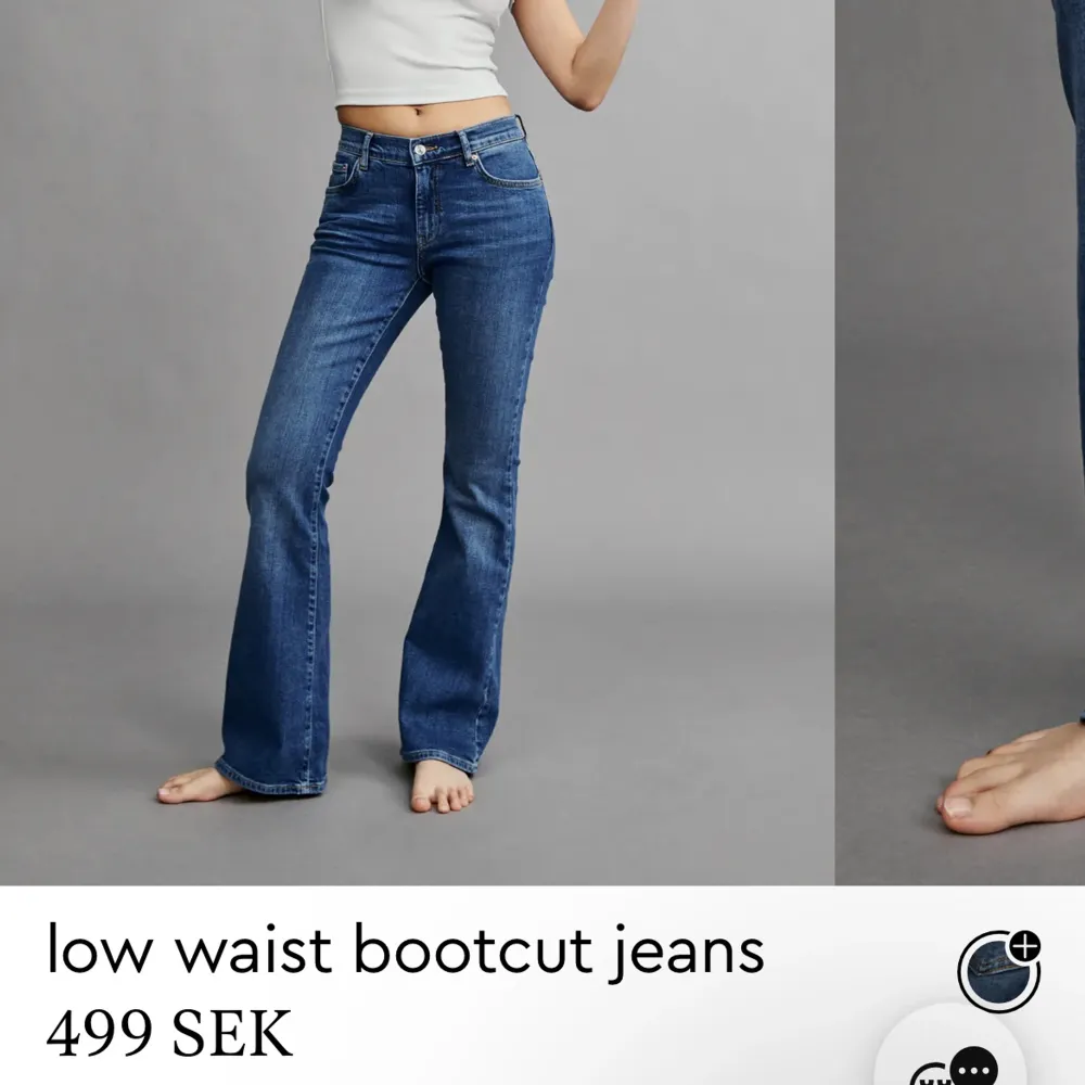 Snygga lågmidjade bootcut jeans från Gina Tricot som har blivit lite tajta på mig! Använda ganska många gånger men fortfarande i bra skick🤌🏼✨Dåligt ljus på sista bilden men de är ganska blåa i verkligheten!. Jeans & Byxor.