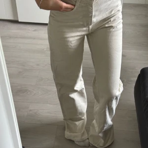 Beiga jeans - Beiga jeans i storlek 34 från Zara. Använda ett par gånger men fortfarande bra skick. Highwaist. Modellen är ca 165 lång!