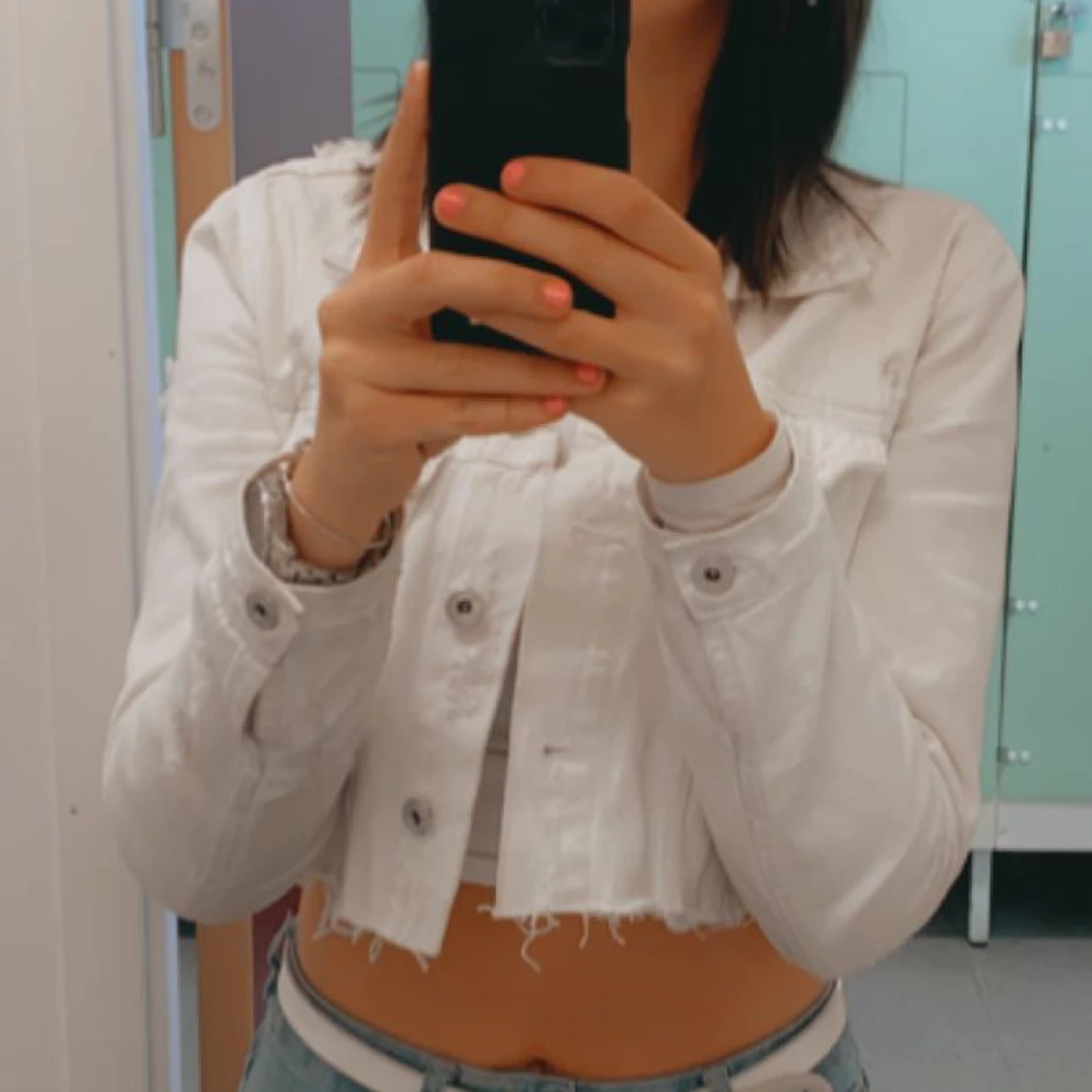 Kort jeans jacka (vit)