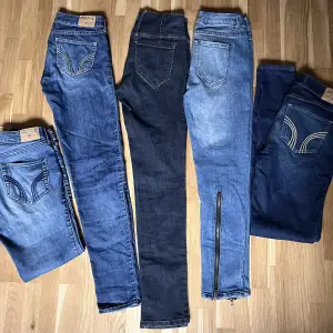 5par jeans säljes som paket. 200kr för alla   storlek 26”/ 36 / S  3par Hollister, 1par Pieces, 1par jeans please 