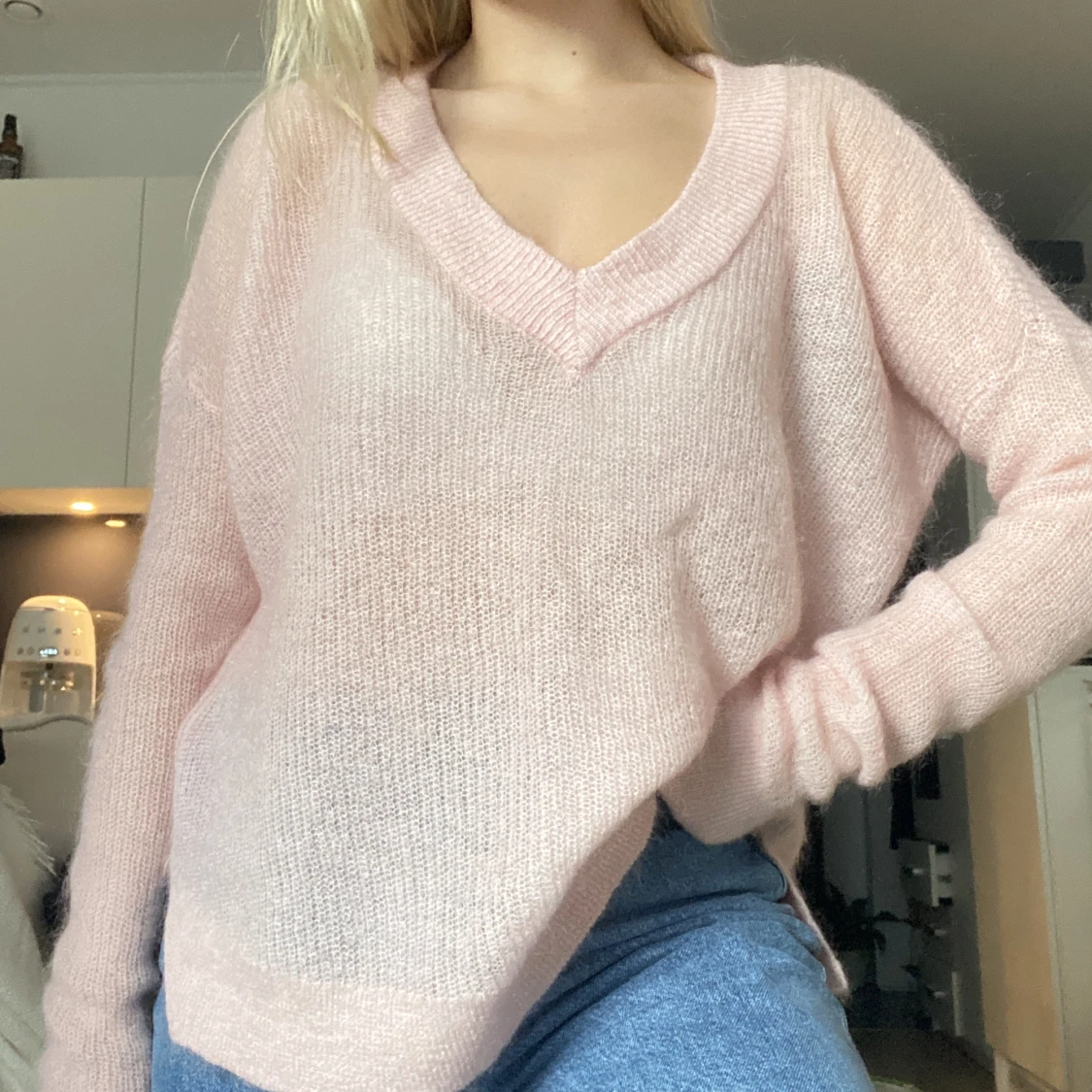 Babyrosa stickad tröja