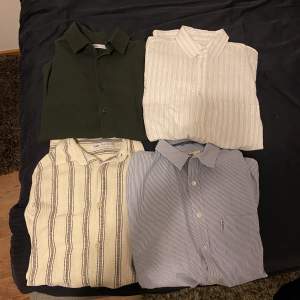 Hej! Säljer 4 skjortor, som jag inte löngre använder. Alla sitter som S, materialen varierar. Alla är i toppskick förutom en av tröjorna som har 2 små fläckar som går bort vid tvätt! Skriv vid funderingar.