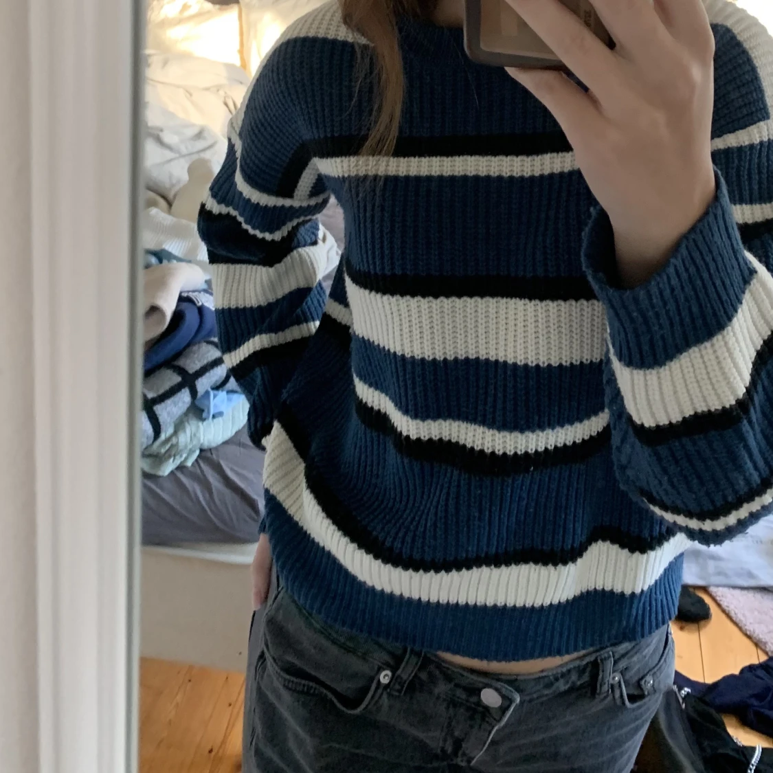 Randig stickad tröja - 90